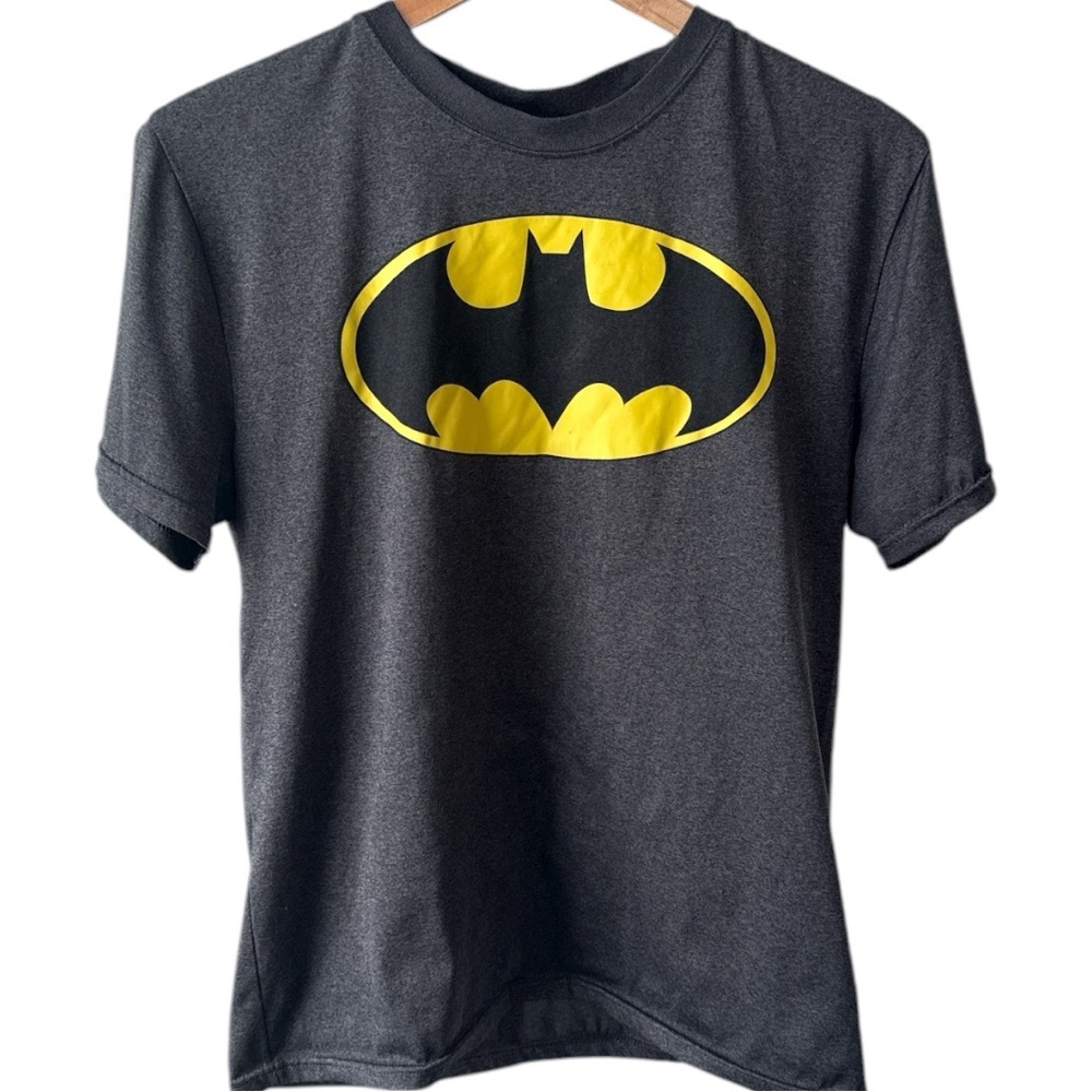 VINTAGE Batman Logo T-Shirt | Dark Grey | Small | Stretch